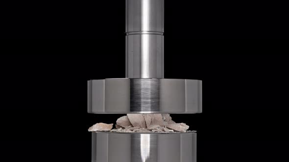 Construction Crushed Stone Is Tested and Tested on a Hydraulic Press, Close-up