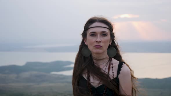 Portrait of a Warlike Amazon Woman with Long Hair