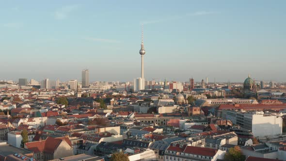 Sunny Afternoon Panoramic Aerial View of City with TV Lookout Tower Landmark