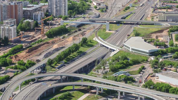 Panoramic View of the Building From the Roof of Moscow International Business Center Timelapse