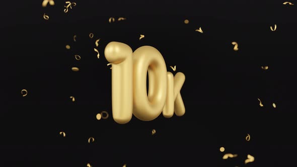 10000 followers or likes animation with golden confetti on black background