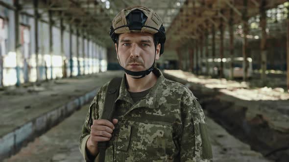 Portrait of Confident Man From Military Forces in Helmet