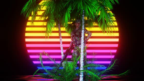 Vj Loops Warrior Girl Under Palm Trees 02