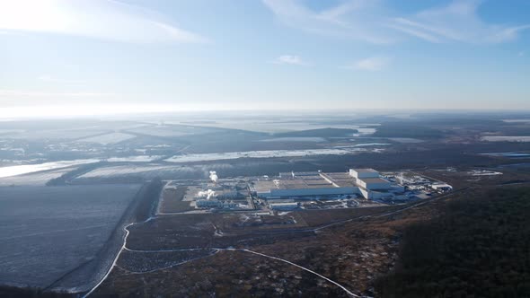 Factory industrial view from above. Aerial view of suburban industrial area infrastructure