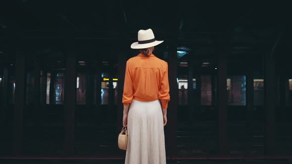 Young girl in a subway station in New York