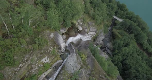Aerial Shot of Small Waterfall in Norway
