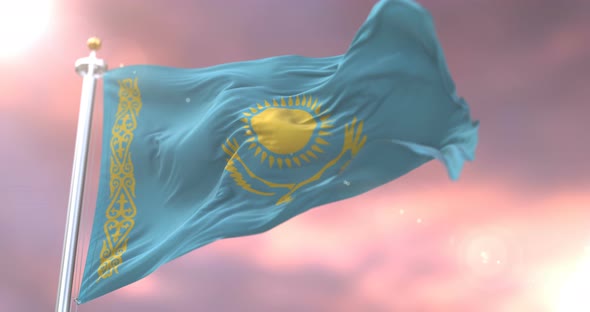 Flag of Kazakhstan at Sunset