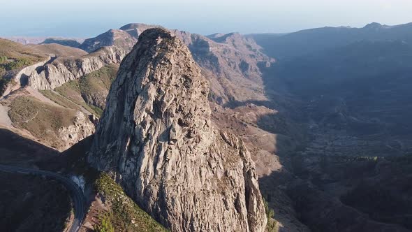 Aerial View of Roque Agando, Bordering Garajonay National Park, La Gomera, Canary Islands, Spain,