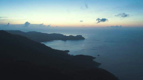 Thailand's Ocean Mountains Silhouette Aerial View Night Blue Thai Island
