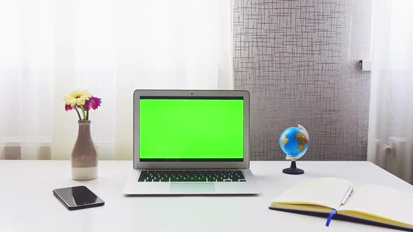 Static Desktop Green Screen View In Office Workplace Background