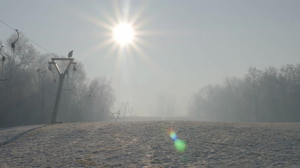 Eastern Serbian Kraljevica hill ski slopes and early morning   sun 4K 2160p UHD footage - Ski slopes