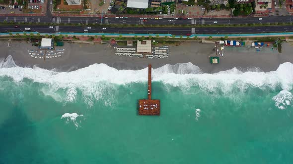 Storm at Sea Filmed on a Drone in the Sunset