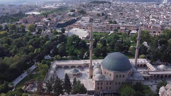 Sanliurfa Great Mosque Aerial view. Overview of Sanliurfa City - Turkey