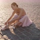 Beautiful Ballerina Ties Up Pointe Shoes Ribbons Around Leg - VideoHive Item for Sale