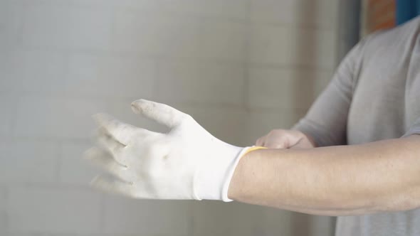 Male Worker Builder Guest Worker Wearing Gloves Hands