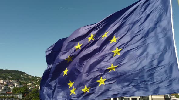 European Union Flag Against City at Summer Day