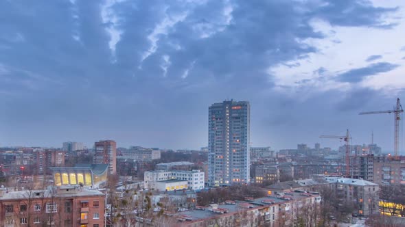 Kharkiv City From Above Day to Night Timelapse at Winter