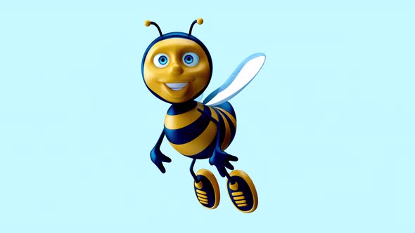 4K cartoon animation of a fun Bee with alpha channel included