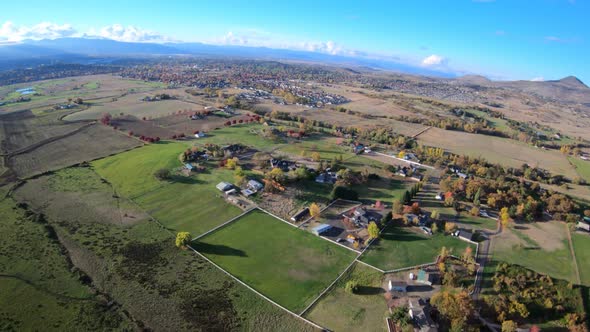 Flying Above Rural Land In Medford Oregon Usa Rogue Valley On Sunny Autumn Day