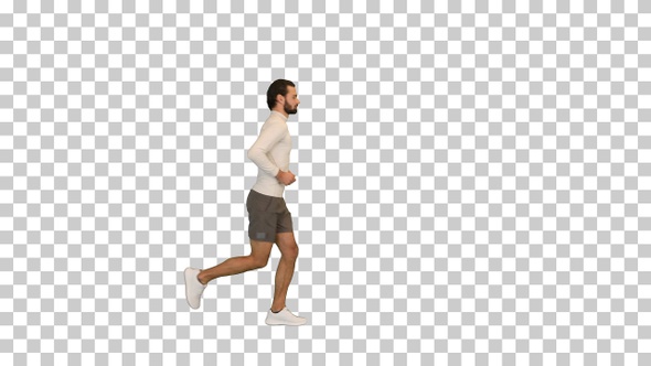 Healthy Looking Young Man Jogging, Alpha Channel