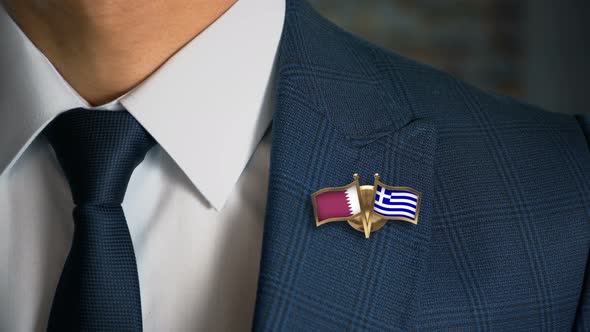 Businessman Friend Flags Pin Qatar Greece