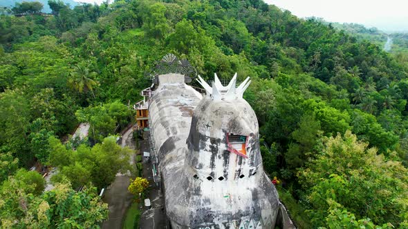 Aerial view of Chiken Church, a unique building on the hill of Rhema,