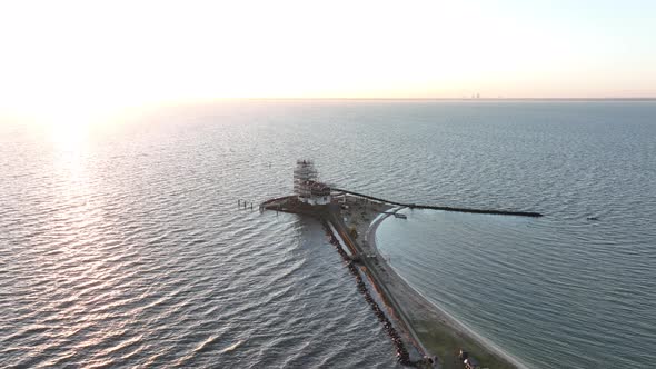 Aerial View of the Paard Van Marken at Sunrise Traditional Historic Monument Lighthouse on the