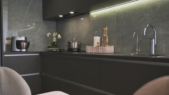 Modern Luxury Dark Gray Kitchen Closeup