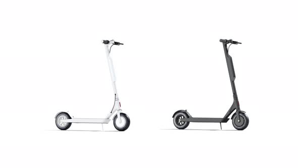 Blank black and white electric scooter with banner mockup,