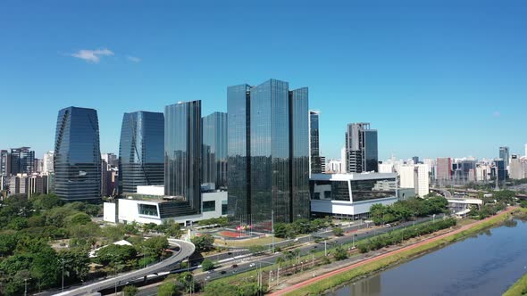 Famous buildings and highway road at downtown Sao Paulo Brazil.