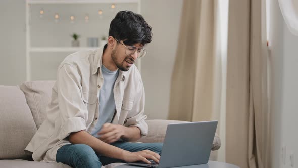 Young Hispanic Arab Indian Business Man Freelancer Worker Male Bearded Student Wearing Glasses