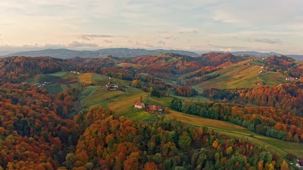 Scenic Aerial Views of South Styria in Austria on Autumn Morning