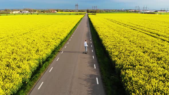 Longboarding on road with rapsmark on both sides. South Sweden part5