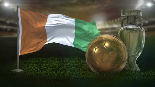 Cote D'lvoire Flag With Football And Cup Background Loop