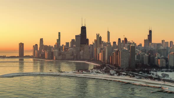 Aerial View of Chicago at Golden Hour
