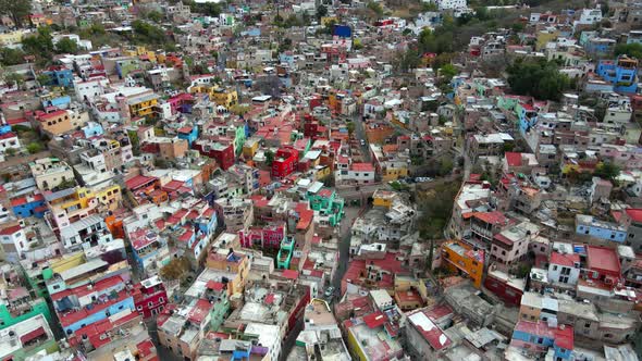 Guanajuato Drone Shot, Panorama, Mexico, Hills with Houses