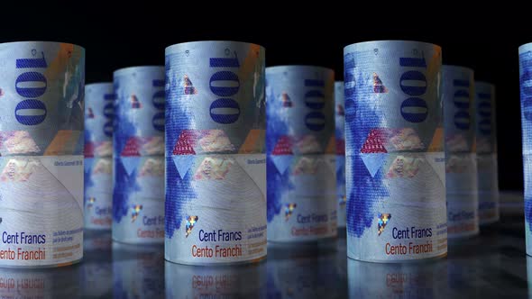 Swiss Francs money banknotes rolls seamless loop