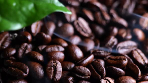 Coffee Beans Background with Smoke Above