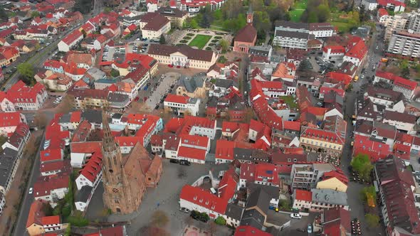 Beautiful top view of the park and the central, historical part of Bad Durkheim.