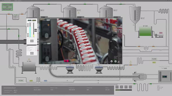 Automated control system is analyzing milk packages on a conveyor at the plant alt