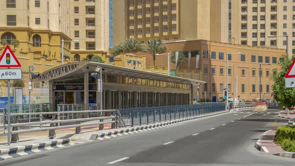 A View of Traffic on the Street at Jumeirah Beach Residence and Dubai Marina Timelapse United Arab