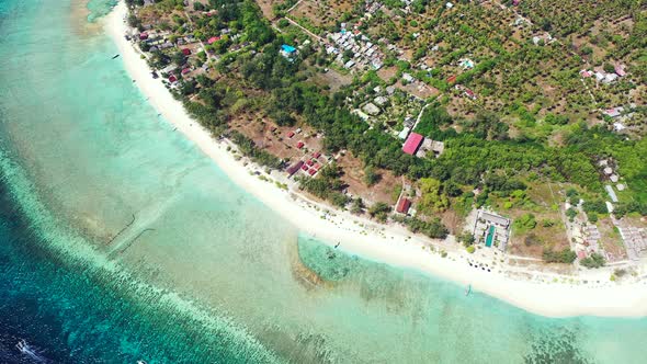 Luxury flying island view of a sunshine white sandy paradise beach and aqua blue ocean background in