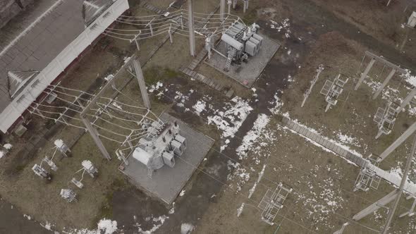 Aerial View Electric Substations Outside The City