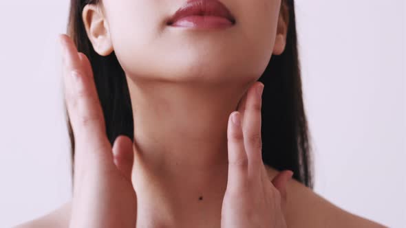 Beauty Care Skin Moisturizing Woman Touching Neck