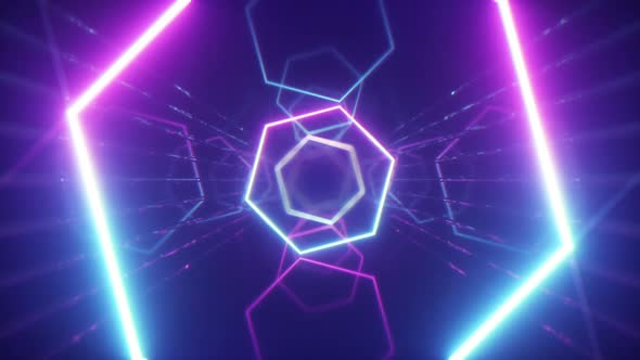 Flying Through Glowing Neon Lines Creating a Tunnel alt
