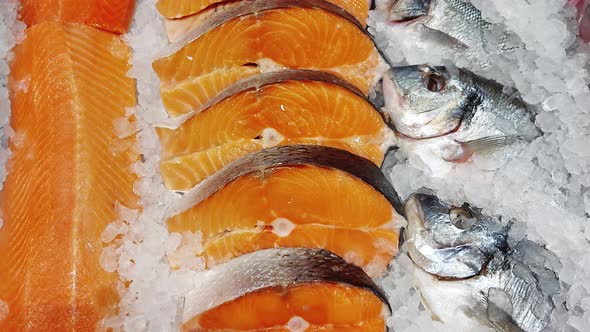 Red Fish Trout are Sold on Display in a Store