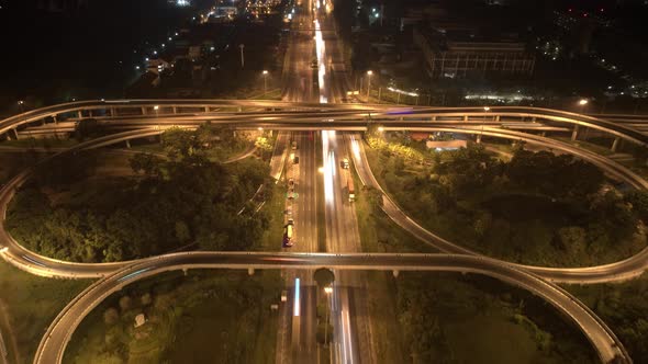 4K : Aerial Hyperlapse drone view of highway multi-level junction road.