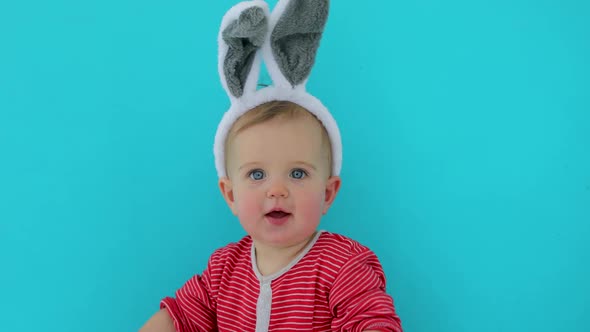 Portrait of a Cute Little Child Girl with Bunny Ears