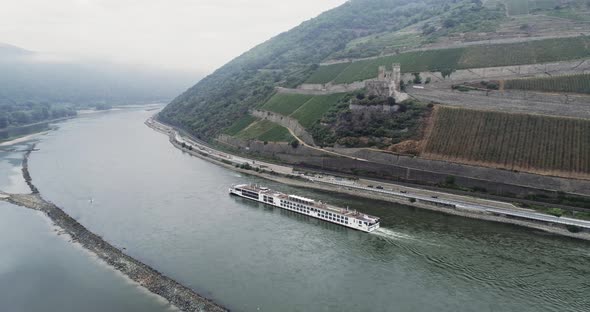 Rhine River at the Ruins of Ehrenfels Castle in Hesse Germany