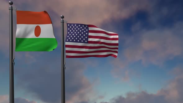 Niger Flag Waving Along With The National Flag Of The USA - 4K